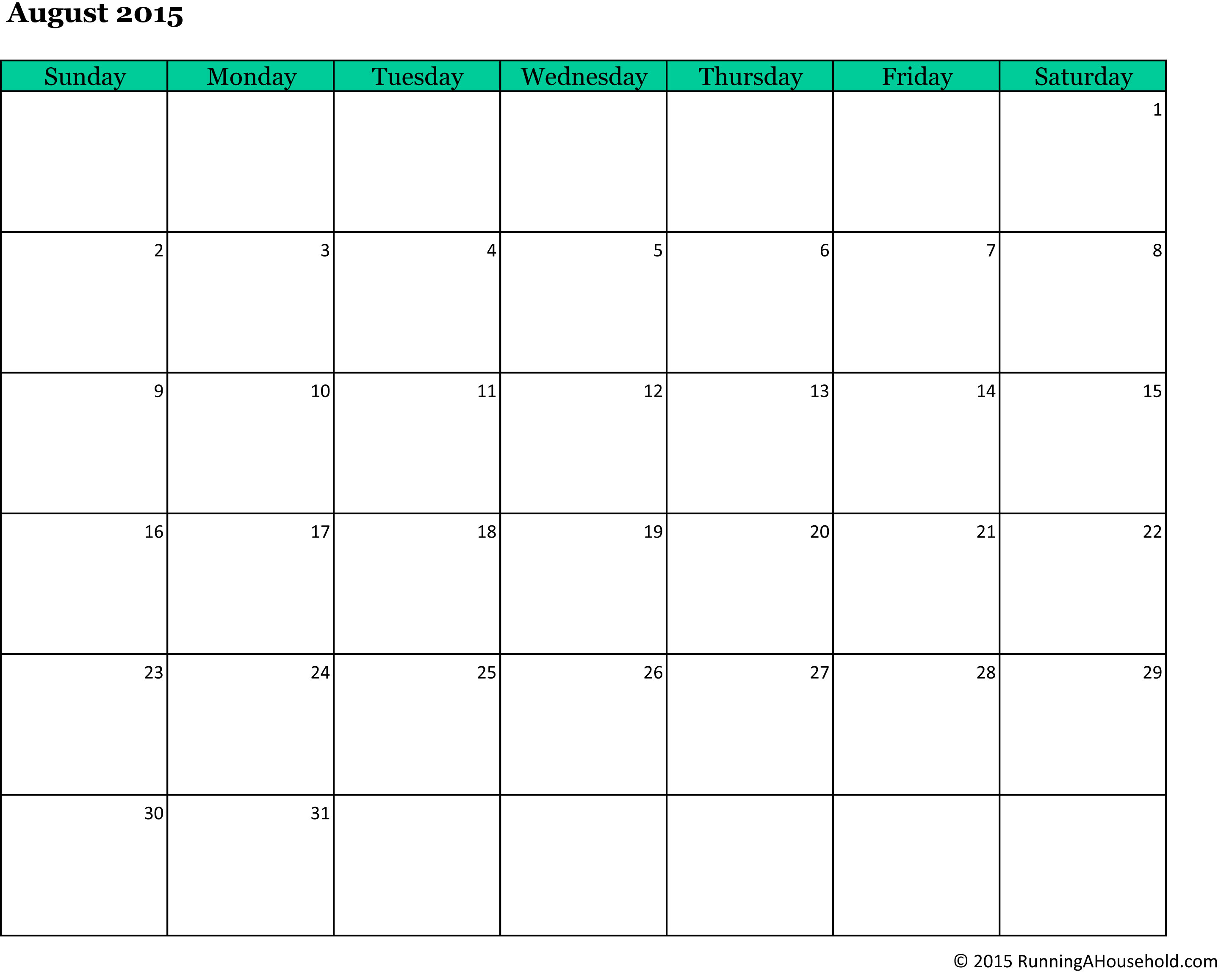 Blank Calendar August 2015