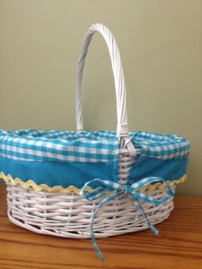 White Basket with Blue and White Gingham Lining