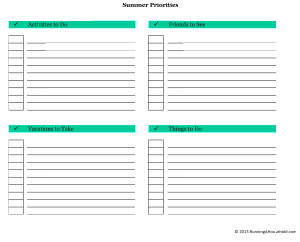 Printable Summer Priorities Chart