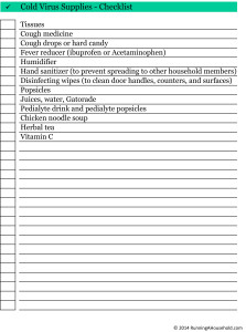 Cold Virus Supplies Checklist