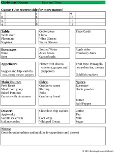 Christmas Dinner - Sample Menu