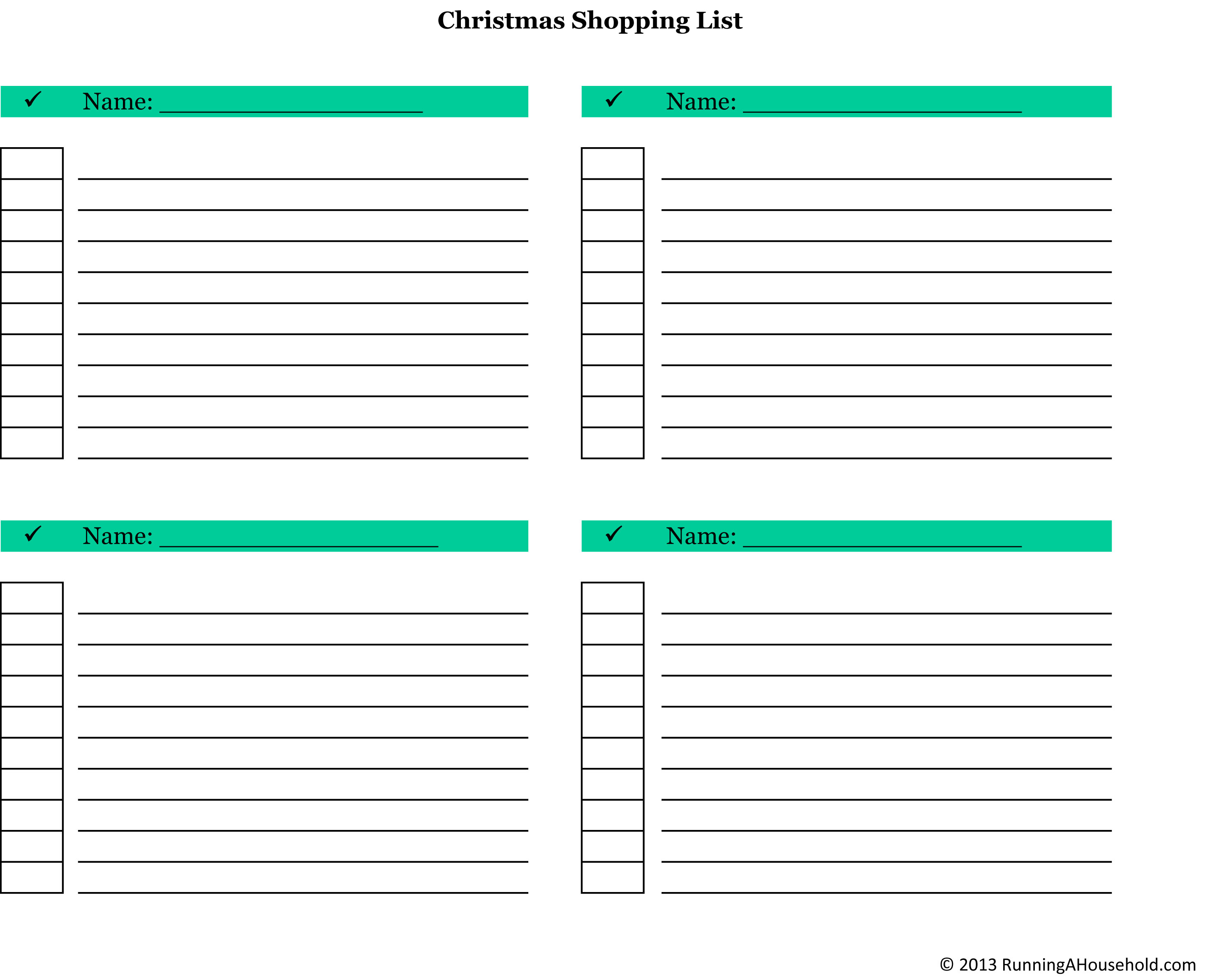 christmas shopping list