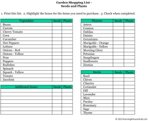 printable vegetable and flower shopping checklist