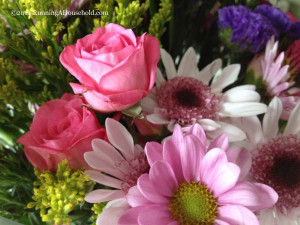 Salmon roses and pink daisies