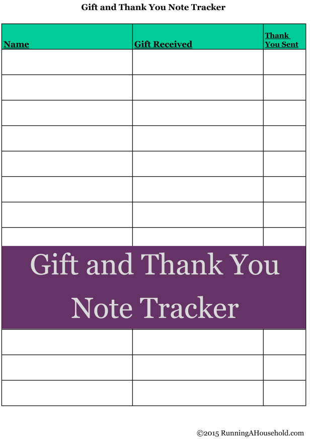 Gift and Thank You Note Tracker