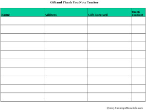 Gift and Thank You Note Tracker with Address
