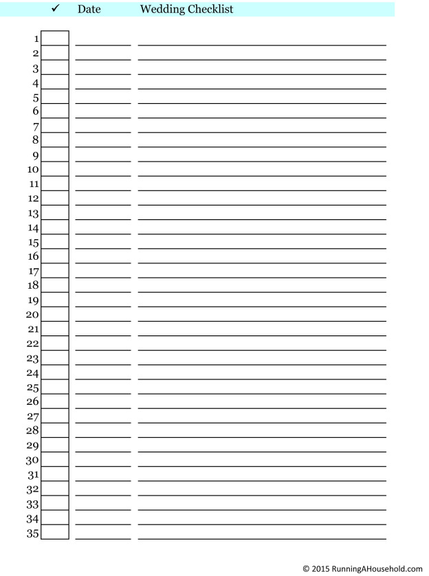 blank printable wedding checklist Archives - Running A Household