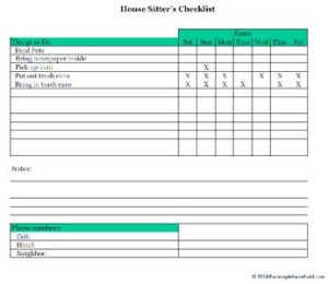 House Sitters Checklist
