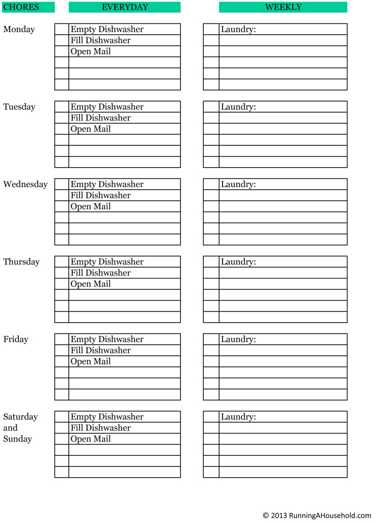 Weekly Household Task Household Chores - Weekly Checklist - Running A Household