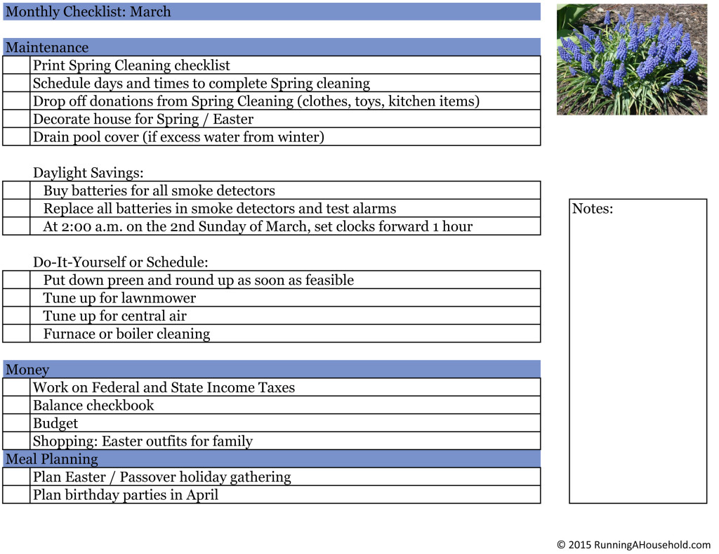 Household Checklist for March - Running A Household