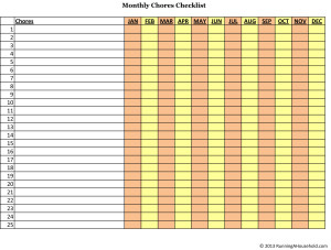 Monthly Household Chores Checklist