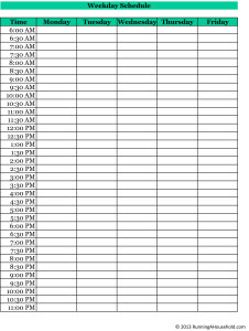 Weekday schedule in half hour increments