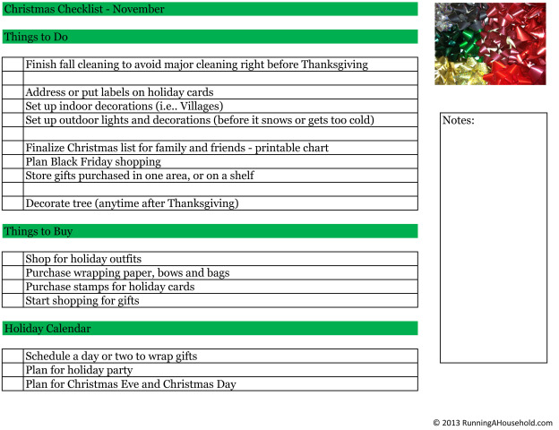printable Christmas Checklist for November