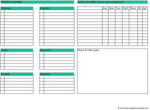 Household Chores Weekly Checklist Blank